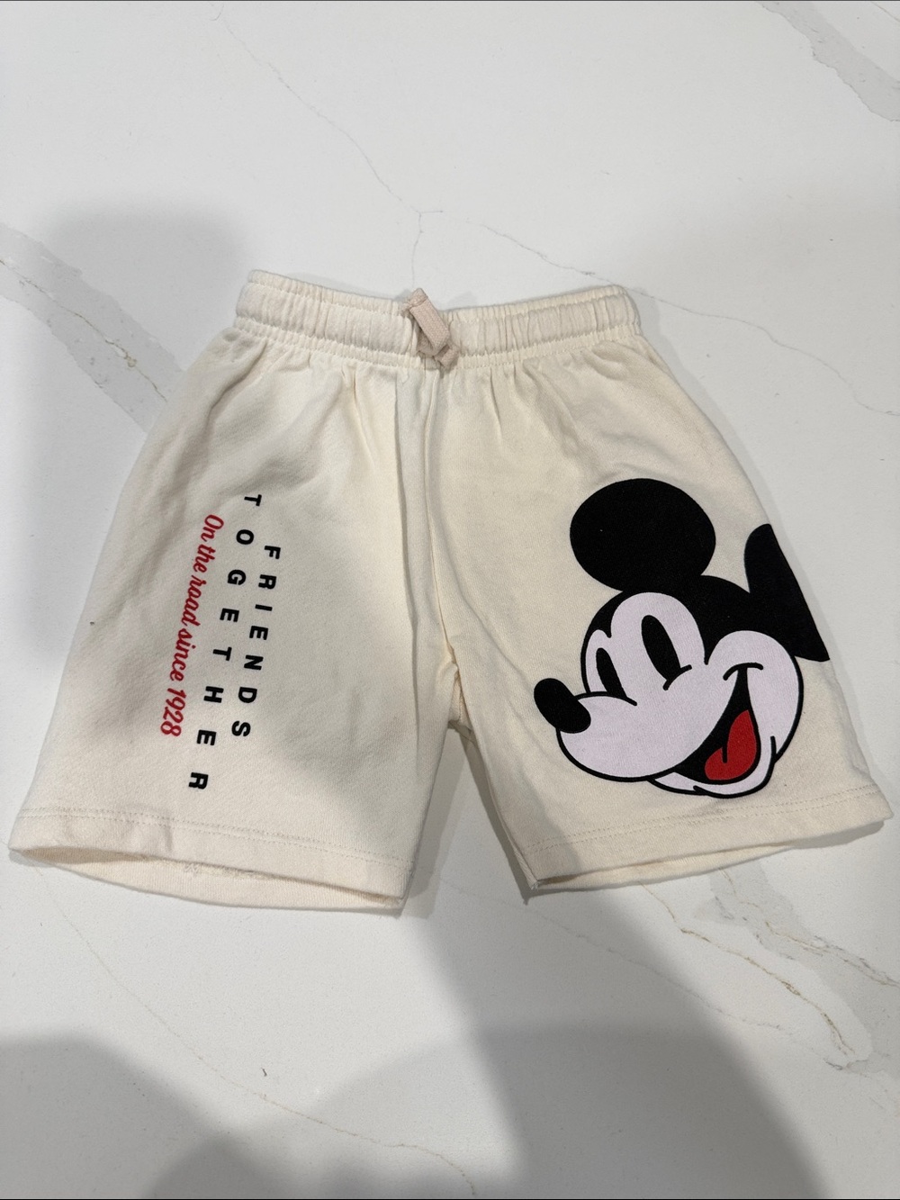 Zara Disney Cream Mickey Mouse Graphic Shorts